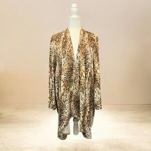 Added Dimensions Cardigan Plus Size  3X Brown Leopard Print Open Front